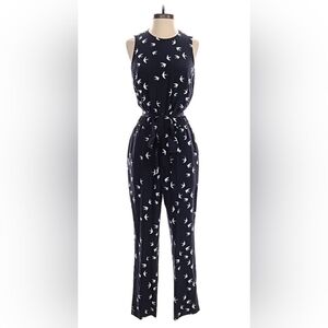 Kate Spade Navy and White Bird Print Jumpsuit